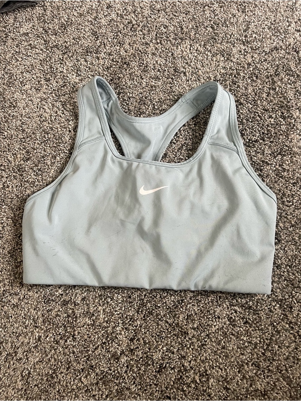 Nike Light Gray Racerback Sports Bra with White Swoosh